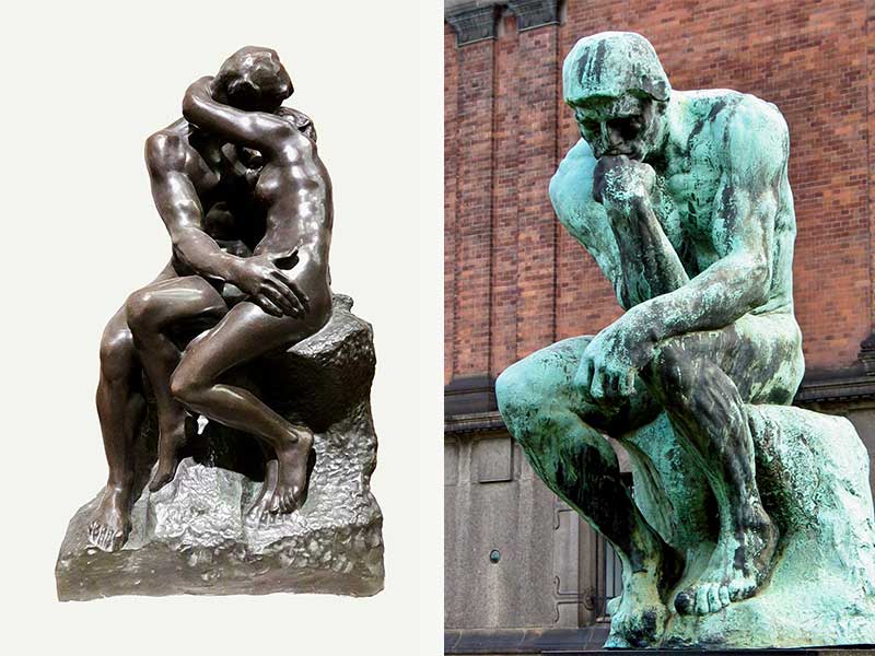 Rodin's two most famous works: The Kiss and The Thinker