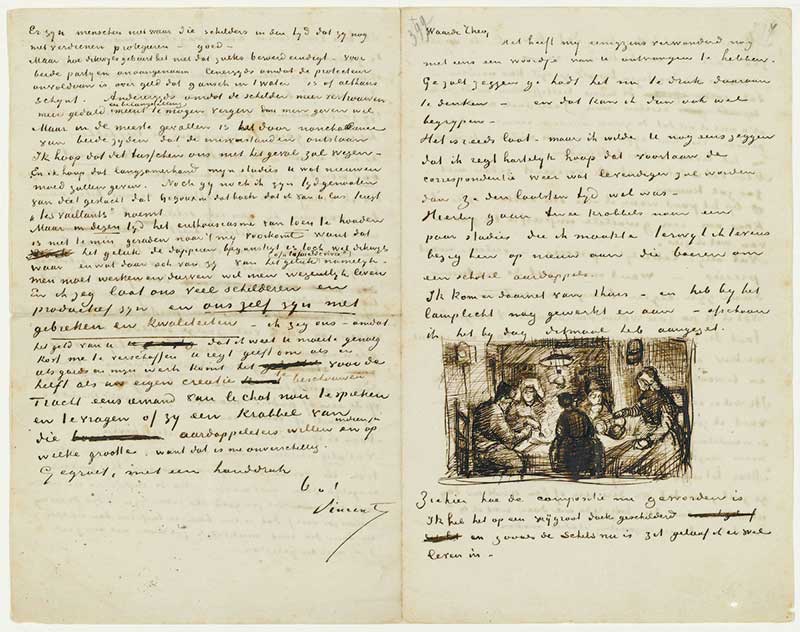 A letter from Vincent to Theo with a sketch of the Potato Eaters