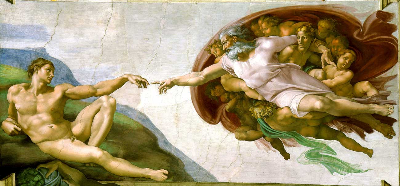 Michelangelo's The Creation of Adam, the most famous part of his decoration of the Sistine Chapel's ceiling. 