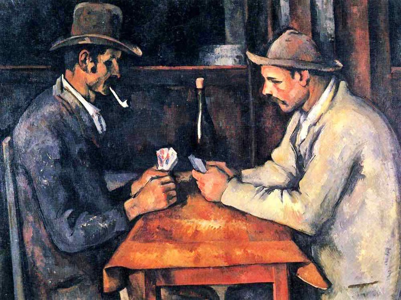 Cezanne emphasises three colours in each work