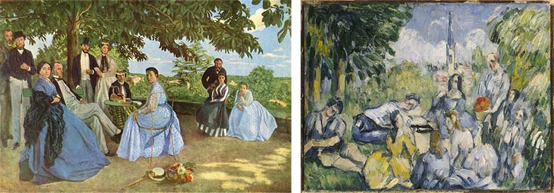 Bazille's Family Reunion (left) and Cezanne's Luncheon on the Grass (right)