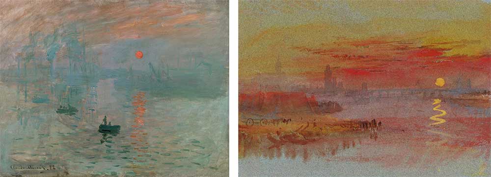 A comparison of Monet's Impression: Sunrise (left) and Turner's Scarlet Sunset (right)
