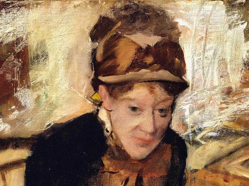 A cropped version of Degas' portrait of Cassatt entitled Holding the Cards