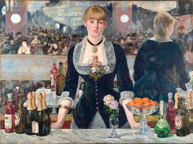 Edouard Manet's last major work was the Bar at the Folies Bergere, exhibited at the Salon in 1882 (the year before Manet's death)