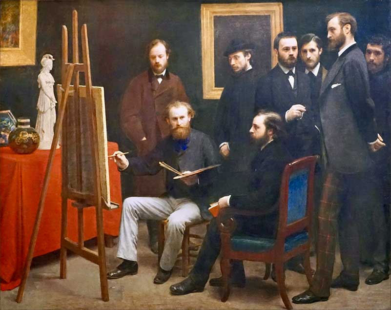 Henri Fanti-Latour's work of Manet surrounded by the impressionists in his studio (1870)