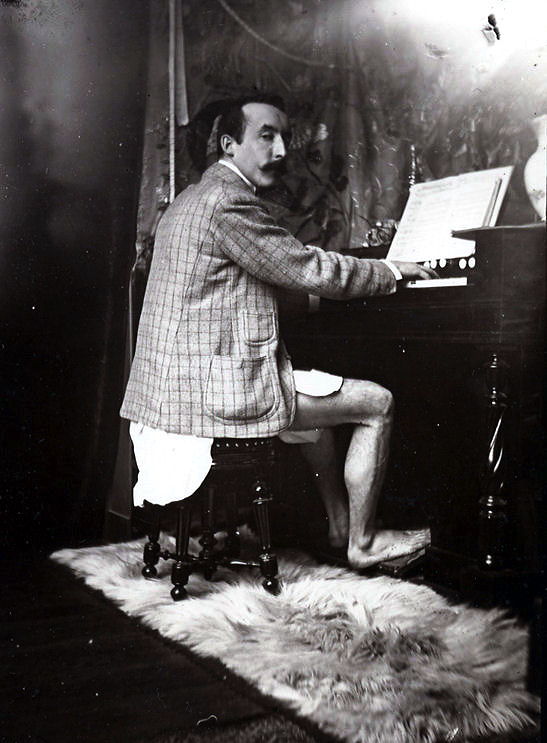 Here's a picture of Gauguin playing a harmonium in his underwear in 1895!