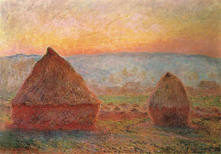Monet's Grainstacks at Giverny, Sunset