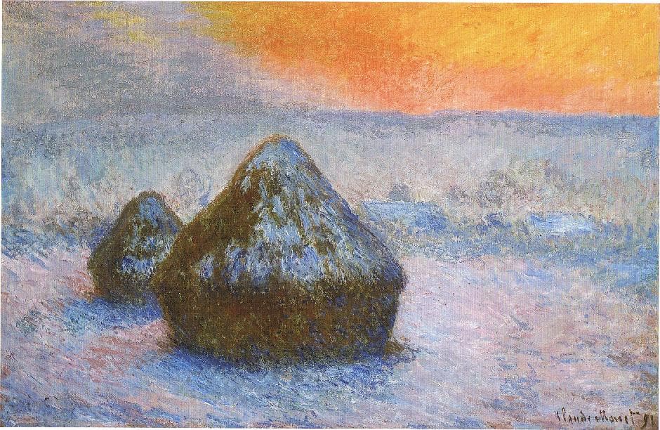 Monet's Wheatstack, Sunset, Snow Effect