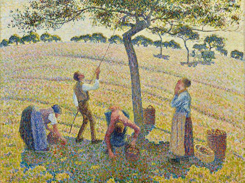Pissarro's The Apple Harvest, painted in pointillist style