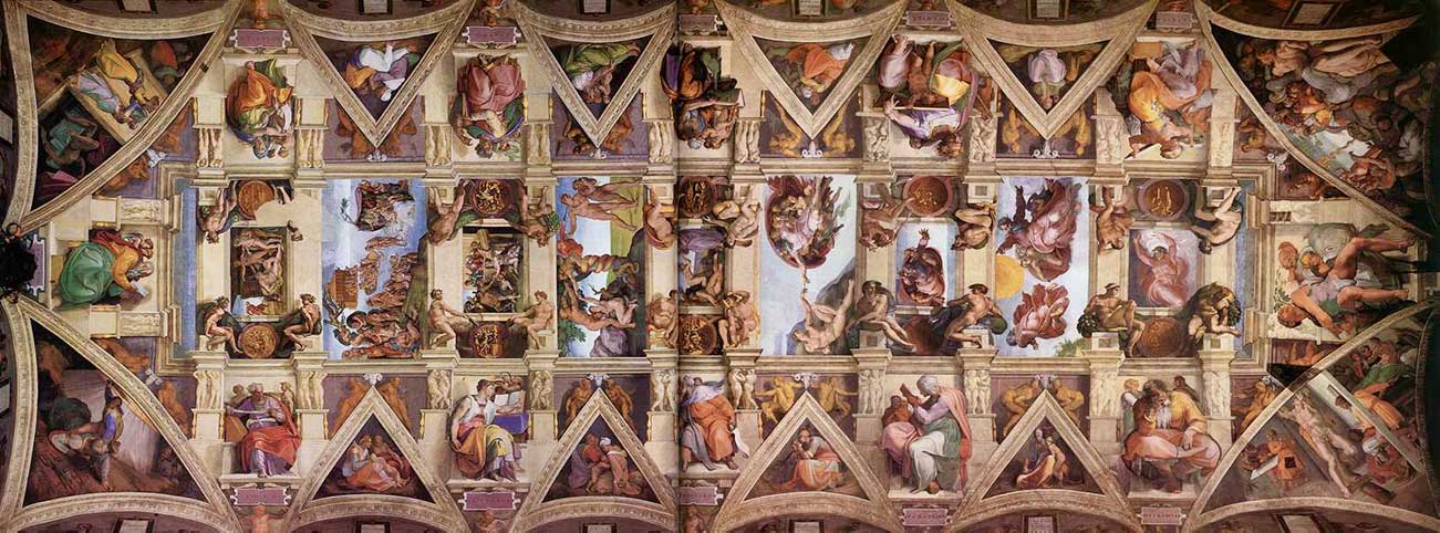 Michelangelo's frescos on the ceiling of the Sistine Chapel. 
