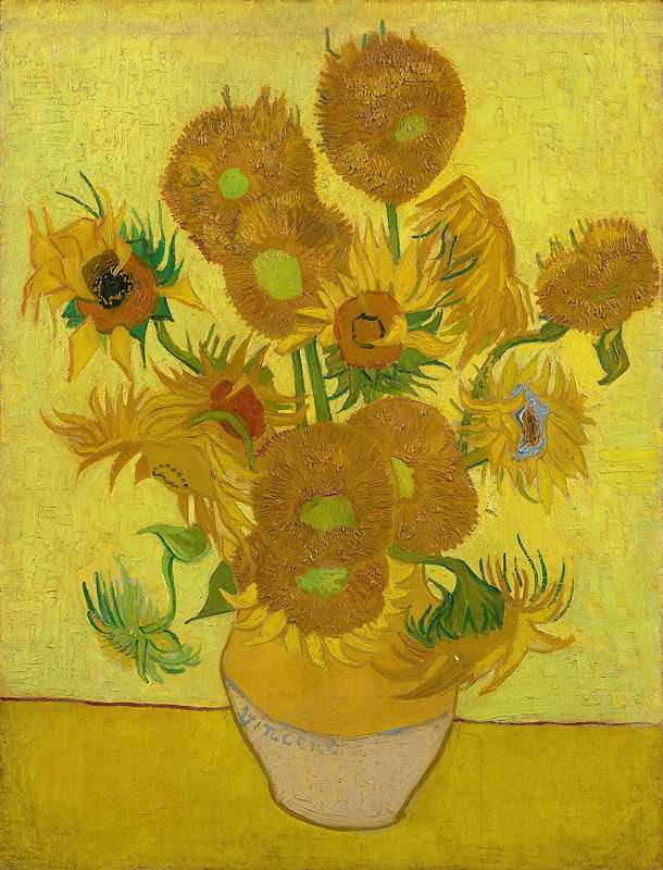 Sunflowers by Vincent Van Gogh, repetition of the 4th version (yellow background), August 1889. Van Gogh Museum, Amsterdam