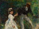 La Promenade is an early Impressionist painting by Pierre-Auguste Renoir, created in 1870. The work depicts a young couple on an excursion outside of the city, walking on a path through a woodland.