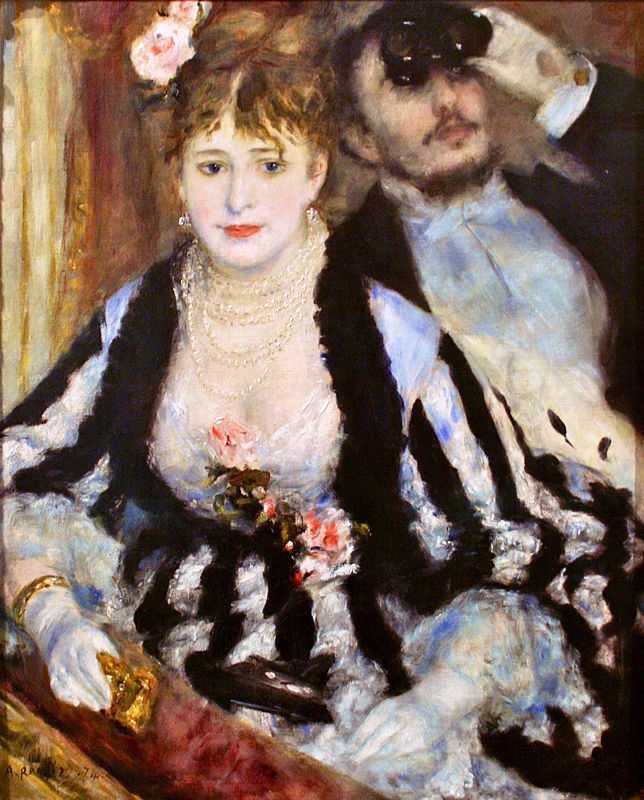 'La Loge (The Theatre Box)' by Pierre-Auguste Renoir (1841-1919) in 1874, currently on display in the Courtauld Gallery