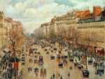 'Le Boulevard de Montmartre, Matinée de Printemps' by Camille Pissarroo (1897).  Pissarro continued to paint rural themes but they also readily showed enthusiasm for modernity.