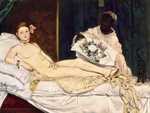 Edouard Manet's Olympia was accepted into the annual exhibition held by the Fine Arts Academy in 1865 but panned by the critics
