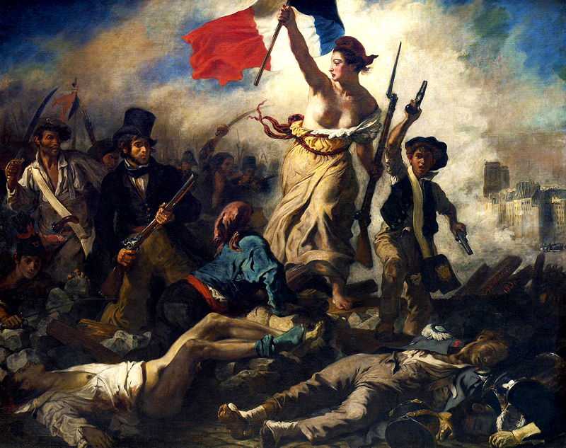 Liberty Leading the People (1830), painted by Eugene Delacroix, Louvre, Paris. Commemorating the French Revolution of 1830 (July Revolution) on 28 July 1830.