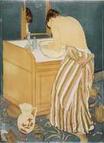 Woman Bathing (La Toilette) by Mary Cassatt, 1890-1, is a drypoint and aquatint print