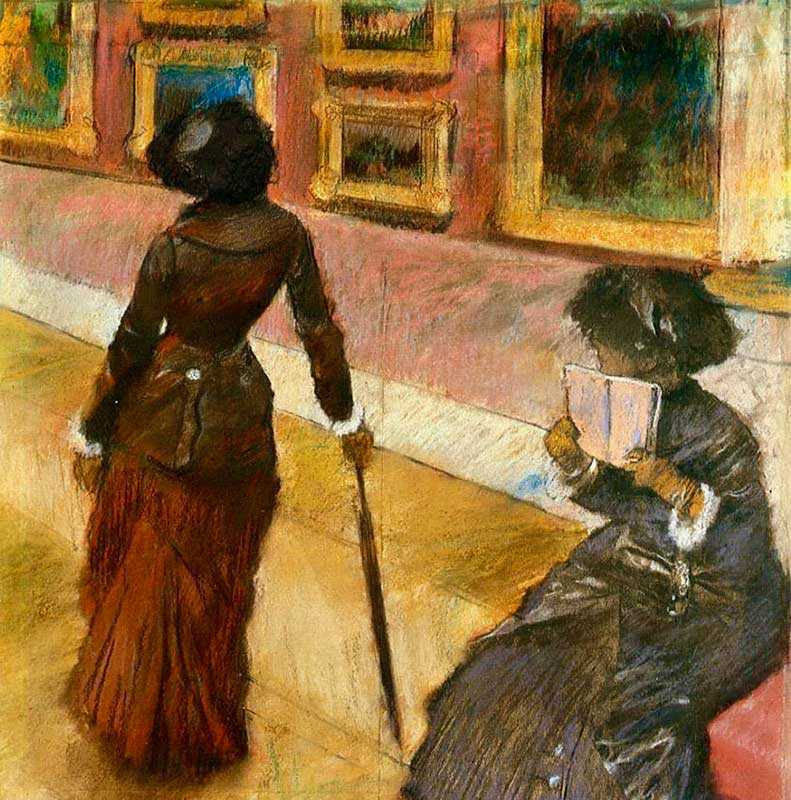 Degas depicting Mary Cassatt inside a museum. Cassatt stated that her first encounter with Degas’s art “changed my life”. 