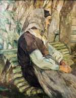 Old woman sitting on a bench in Céleyran by Henri de Toulouse-Lautrec in 1882